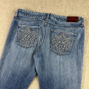 Express Stella Skinny Leg Jeans Womens 8 Medium Wash Embellished Pockets Y2K